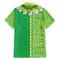 Fiji Lovoni Family Matching Puletasi and Hawaiian Shirt Fijian Tapa Salusalu Green Glitter LT05 - Polynesian Pride