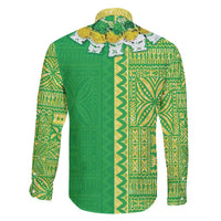 Fiji Lovoni Family Matching Puletasi and Hawaiian Shirt Fijian Tapa Salusalu Green Glitter LT05 - Polynesian Pride