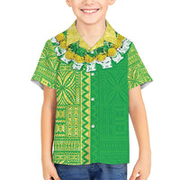 Fiji Lovoni Family Matching Short Sleeve Bodycon Dress and Hawaiian Shirt Fijian Tapa Salusalu Green Glitter