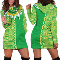 Fiji Lovoni Hoodie Dress Fijian Tapa Salusalu Green Glitter