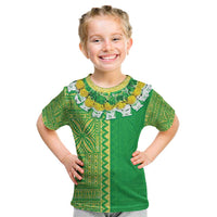 Fiji Lovoni Kid T Shirt Fijian Tapa Salusalu Green Glitter LT05 Green - Polynesian Pride