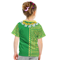 Fiji Lovoni Kid T Shirt Fijian Tapa Salusalu Green Glitter LT05 - Polynesian Pride