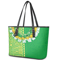 Fiji Lovoni Leather Tote Bag Fijian Tapa Salusalu Green Glitter