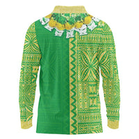 Fiji Lovoni Long Sleeve Polo Shirt Fijian Tapa Salusalu Green Glitter