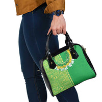 Fiji Lovoni Shoulder Handbag Fijian Tapa Salusalu Green Glitter