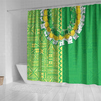 Fiji Lovoni Shower Curtain Fijian Tapa Salusalu Green Glitter