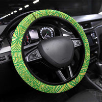 Fiji Lovoni Steering Wheel Cover Fijian Tapa Salusalu Green Glitter LT05 Universal Fit Green - Polynesian Pride