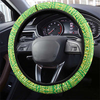 Fiji Lovoni Steering Wheel Cover Fijian Tapa Salusalu Green Glitter LT05 - Polynesian Pride