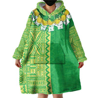Fiji Lovoni Wearable Blanket Hoodie Fijian Tapa Salusalu Green Glitter LT05 - Polynesian Pride
