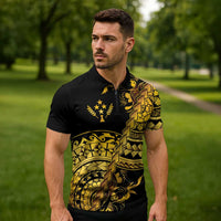 Kosrae Liberation Day Zipper Polo Shirt Polynesian Floral Tattoo - Polynesian Pride