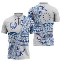 Pohnpei Liberation Day Zipper Polo Shirt Polynesian Floral Tattoo - Polynesian Pride