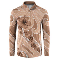 Hawaii Brown Hibiscus Pikake Lei Button Sweatshirt - Polynesian Pride