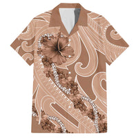 Hawaii Brown Hibiscus Pikake Lei Family Matching Off The Shoulder Long Sleeve Dress and Hawaiian Shirt - Polynesian Pride