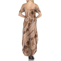 Hawaii Brown Hibiscus Pikake Lei Family Matching Summer Maxi Dress and Hawaiian Shirt - Polynesian Pride