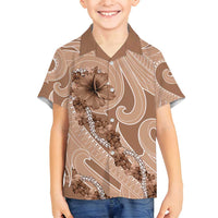 Hawaii Brown Hibiscus Pikake Lei Family Matching Summer Maxi Dress and Hawaiian Shirt - Polynesian Pride