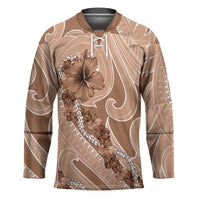 Hawaii Brown Hibiscus Pikake Lei Hockey Jersey LT05 Unisex Brown - Polynesian Pride