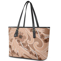 Hawaii Brown Hibiscus Pikake Lei Leather Tote Bag - Polynesian Pride