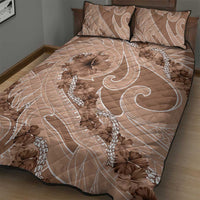 Hawaii Brown Hibiscus Pikake Lei Quilt Bed Set - Polynesian Pride