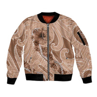 Hawaii Brown Hibiscus Pikake Lei Sleeve Zip Bomber Jacket - Polynesian Pride