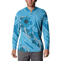 Hawaii Blue Hibiscus Pikake Lei Button Sweatshirt - Polynesian Pride
