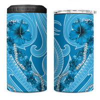 Hawaii Blue Hibiscus Pikake Lei 4 in 1 Can Cooler Tumbler - Polynesian Pride