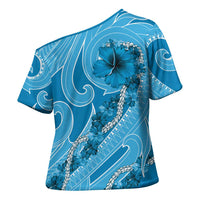 Hawaii Blue Hibiscus Pikake Lei Cross Shoulder Shirt - Polynesian Pride