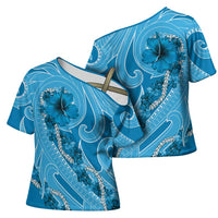 Hawaii Blue Hibiscus Pikake Lei Cross Shoulder Shirt - Polynesian Pride
