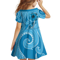 Hawaii Blue Hibiscus Pikake Lei Family Matching Short Sleeve Bodycon Dress and Hawaiian Shirt - Polynesian Pride