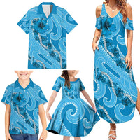 Hawaii Blue Hibiscus Pikake Lei Family Matching Summer Maxi Dress and Hawaiian Shirt - Polynesian Pride