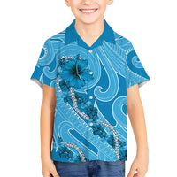 Hawaii Blue Hibiscus Pikake Lei Kid Hawaiian Shirt - Polynesian Pride