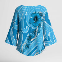 Hawaii Blue Hibiscus Pikake Lei Kimono Sleeve Blouse - Polynesian Pride