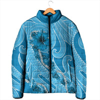 Hawaii Blue Hibiscus Pikake Lei Padded Jacket - Polynesian Pride
