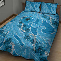 Hawaii Blue Hibiscus Pikake Lei Quilt Bed Set - Polynesian Pride