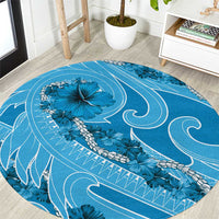 Hawaii Blue Hibiscus Pikake Lei Round Carpet - Polynesian Pride