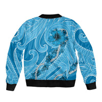 Hawaii Blue Hibiscus Pikake Lei Sleeve Zip Bomber Jacket - Polynesian Pride