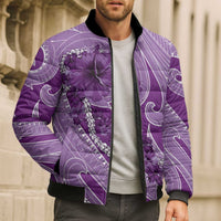 Hawaii Violet Hibiscus Pikake Lei Bomber Puffer Jacket - Polynesian Pride