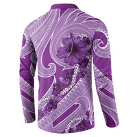 Hawaii Violet Hibiscus Pikake Lei Button Sweatshirt - Polynesian Pride