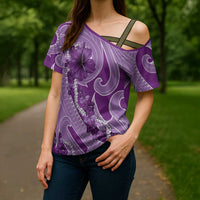 Hawaii Violet Hibiscus Pikake Lei Cross Shoulder Shirt - Polynesian Pride