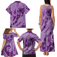 Hawaii Violet Hibiscus Pikake Lei Family Matching Tank Maxi Dress and Hawaiian Shirt - Polynesian Pride