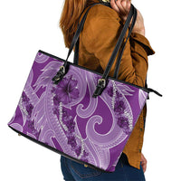 Hawaii Violet Hibiscus Pikake Lei Leather Tote Bag - Polynesian Pride