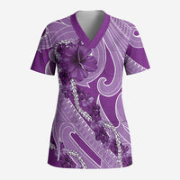 Hawaii Violet Hibiscus Pikake Lei Scrub Top LT05 Adult Violet - Polynesian Pride