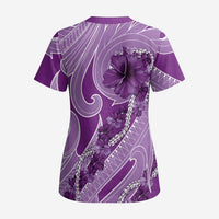 Hawaii Violet Hibiscus Pikake Lei Scrub Top LT05 - Polynesian Pride