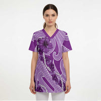 Hawaii Violet Hibiscus Pikake Lei Scrub Top LT05 - Polynesian Pride