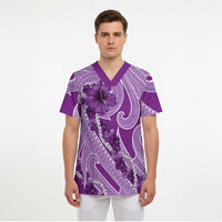 Hawaii Violet Hibiscus Pikake Lei Scrub Top LT05 - Polynesian Pride