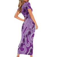 Hawaii Violet Hibiscus Pikake Lei Short Sleeve Bodycon Dress - Polynesian Pride