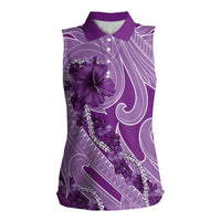 Hawaii Violet Hibiscus Pikake Lei Women Sleeveless Polo Shirt - Polynesian Pride
