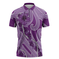 Hawaii Violet Hibiscus Pikake Lei Zipper Polo Shirt - Polynesian Pride
