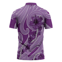 Hawaii Violet Hibiscus Pikake Lei Zipper Polo Shirt - Polynesian Pride