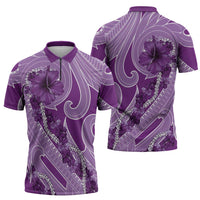 Hawaii Violet Hibiscus Pikake Lei Zipper Polo Shirt - Polynesian Pride
