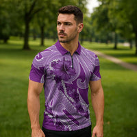 Hawaii Violet Hibiscus Pikake Lei Zipper Polo Shirt - Polynesian Pride